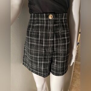 Zara High Waist Checkered Shorts - Black and White